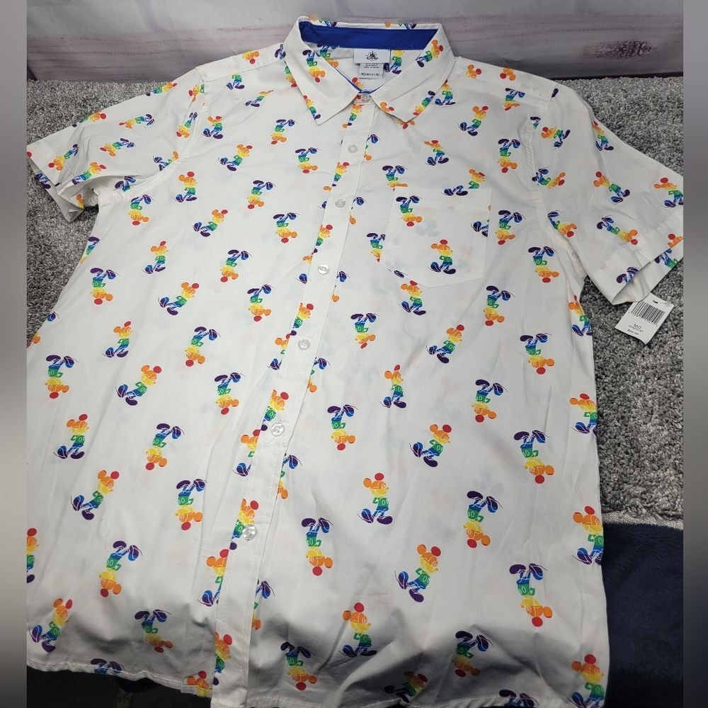 New Mens Disney Rainbow Mickey Mouse Button Down Shirt size Small